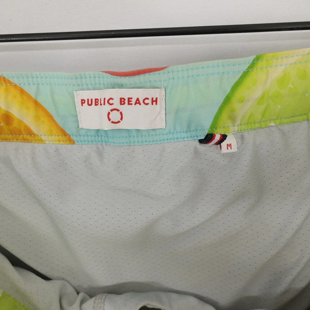 Public Beach Swim Trunks Mens M Blue Citrus Fruit Print Board Shorts Lined